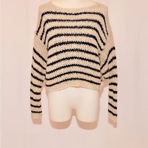 Free People Striped Cream and Black Knit Sweater